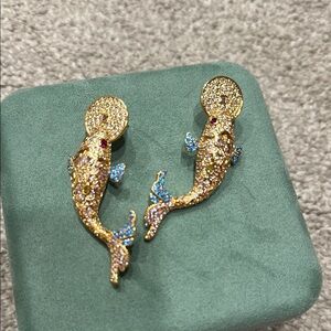 Elegant Gold and Blue koi fish Earrings